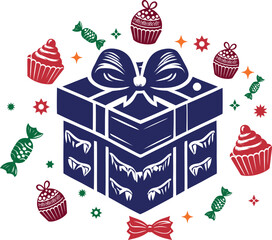 Christmas day gift box with cake and candy illustration design 