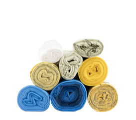 some rolls of colored plastic bags for waste  sorting