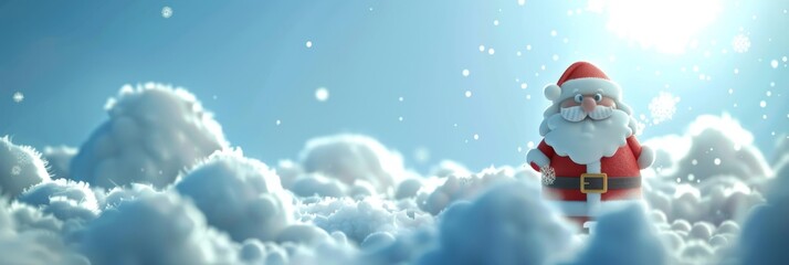 Cheerful Santa Claus in a Snowy Winter Wonderland with Falling Snowflakes &ndash; Festive Christmas Illustration Featuring a Joyful Holiday Character