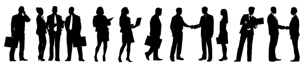 silhouette 2d graphic of business people working png cut out element set