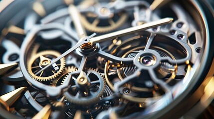 Precision in Motion CloseUp of Intricate Mechanical Watch with Exposed Gears and Elegant Design