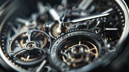 Precision in Motion CloseUp of Intricate Mechanical Watch with Exposed Gears and Elegant Design