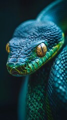 Fototapeta premium snake, green, reptile, animal, nature, tree, python, wildlife, scales, wild, viper, eye, boa, serpent, zoo, poisonous, snakes, mamba, head, closeup, danger, dangerous, ecology