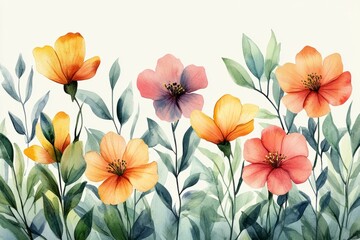 Watercolor painting featuring flowers blooming in nature