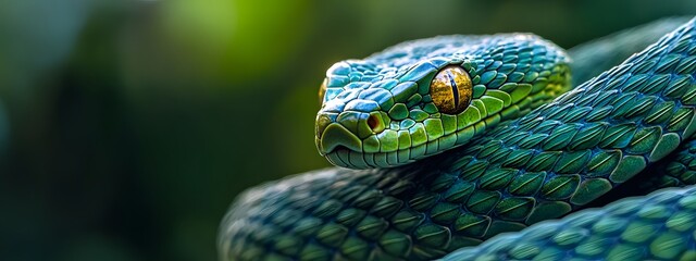 Obraz premium snake, green, reptile, animal, nature, tree, python, wildlife, scales, wild, viper, eye, boa, serpent, zoo, poisonous, snakes, mamba, head, closeup, danger, dangerous, ecology