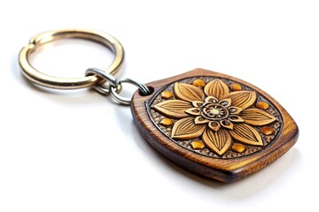 Handcrafted keychain with intricate details and white background