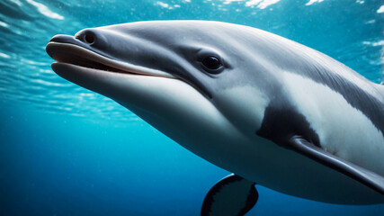 Close-up of a playful Commerson's dolphin underwater