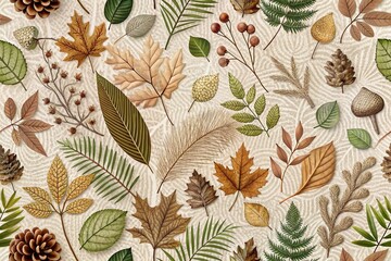 Earthy Tones with Nature-Inspired Pattern: Neutral, beige, green, leaves, forest, outdoorsy