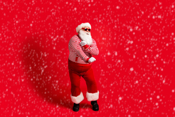 Full length body size view of his he nice handsome attractive cheerful Santa father Saint Nicholas...