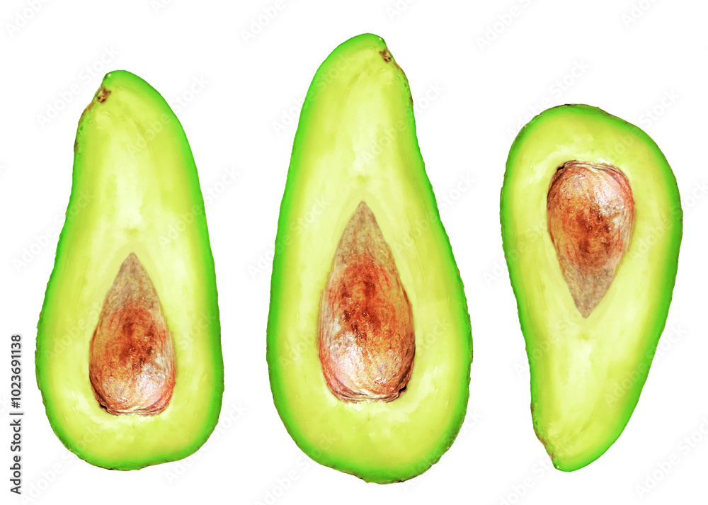 Wall mural avocado pieces set isolated on white background.