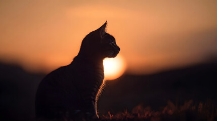 Cat Silhouette Sunset Golden Hour Nature Photography