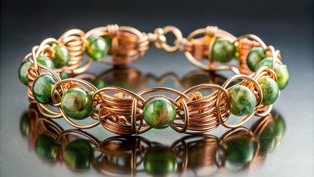 Handmade wire wrapped bracelet jewelry with wide-angle