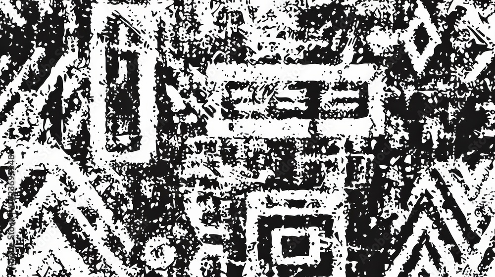 Poster An artistic creation features an abstract black and white texture showcasing intricate geometric shapes and line patterns, highlighting contrast and design