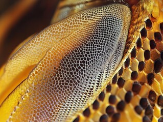 Honeybee Wing Macro Photography, Close-up View of Intricate Structure and Details