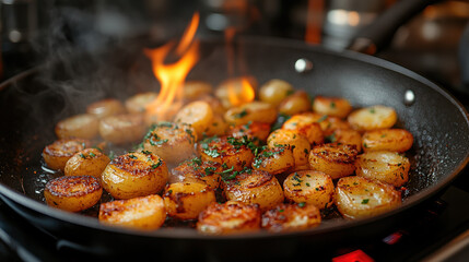 Latkes frying in a skillet, showcasing the delicious cooking process and the festive atmosphere of preparing traditional food for Hanukkah celebrations.
