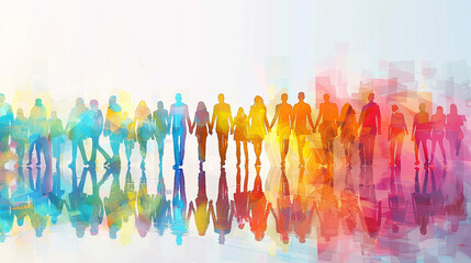Modern company background featuring colorful silhouettes of people holding hands in various poses
