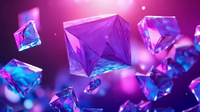 Vibrant floating crystals: holographic cubes in a neon dreamscape