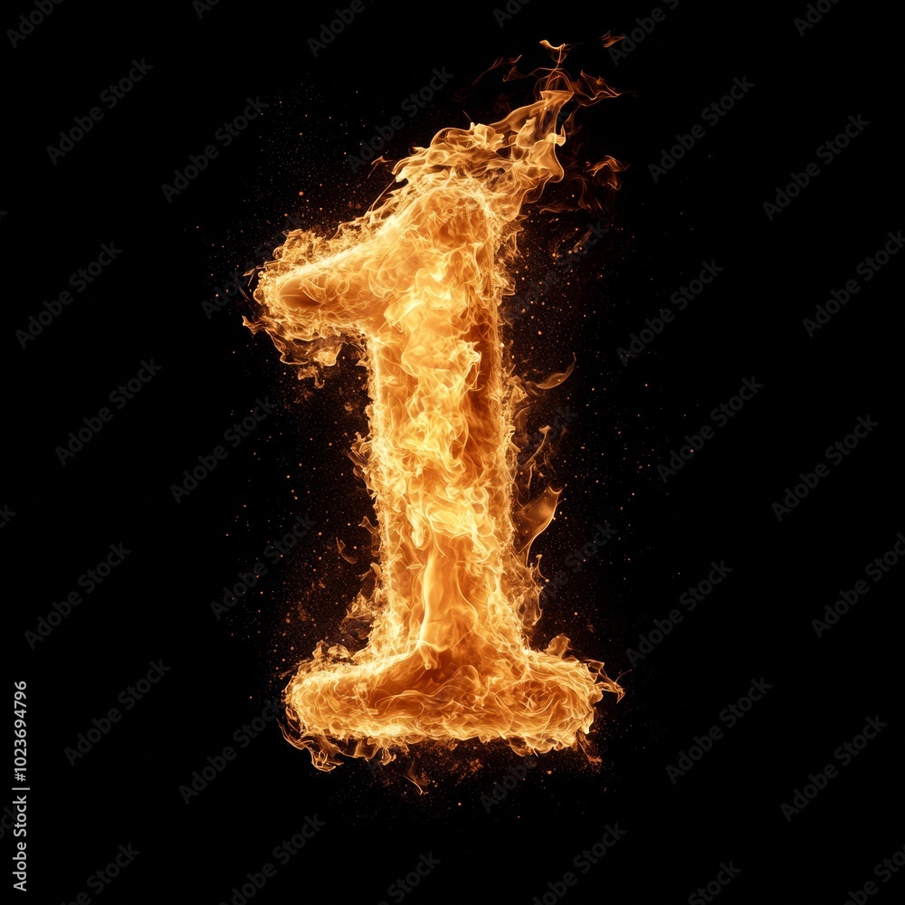 Poster fire effect forming the number 1 isolated on a white background