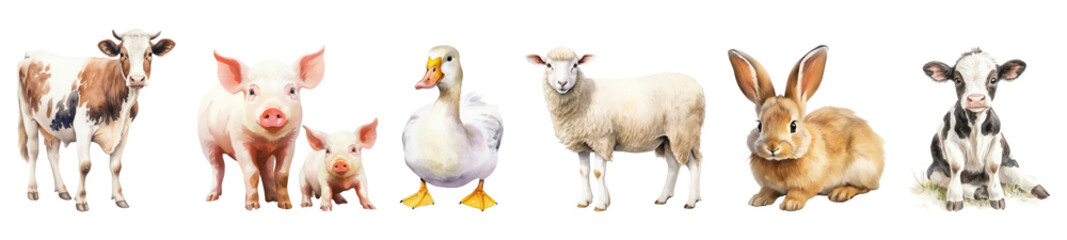Obraz premium Watercolor farm animal png cut out element set