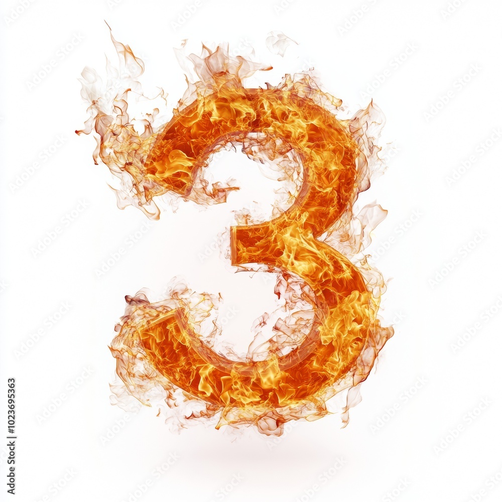 Poster fire effect forming the number 3 isolated on a white background