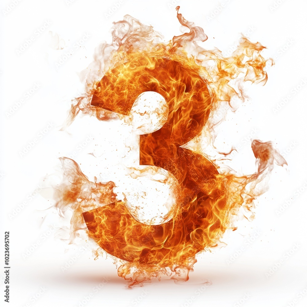 Poster fire effect forming the number 3 isolated on a white background