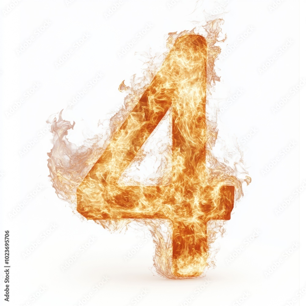 Poster fire effect forming the number 4 isolated on a white background