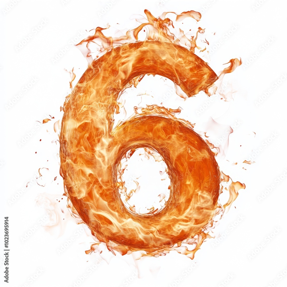 Poster fire effect forming the number 6 isolated on a white background