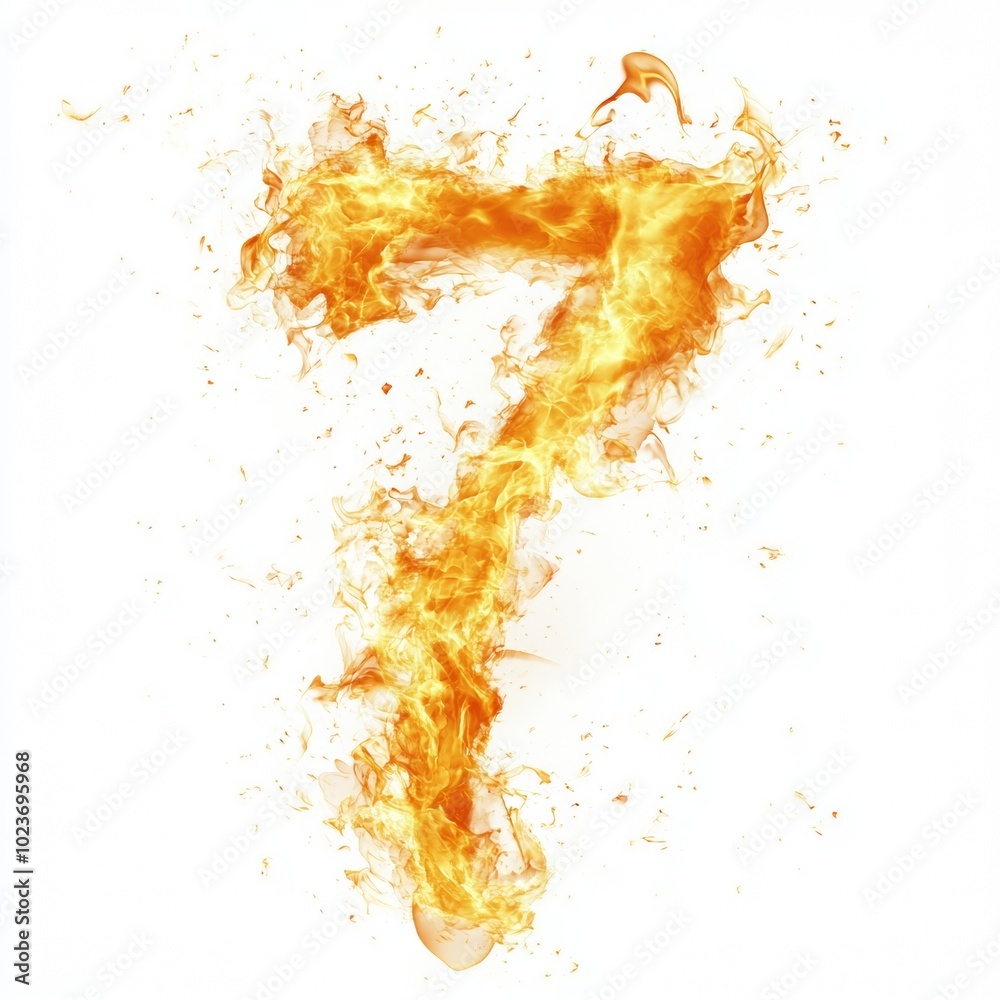 Poster fire effect forming the number 7 isolated on a white background