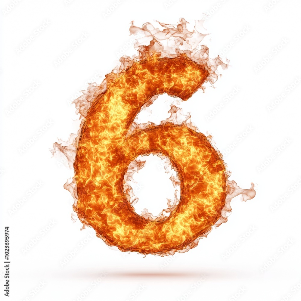Poster fire effect forming the number 6 isolated on a white background