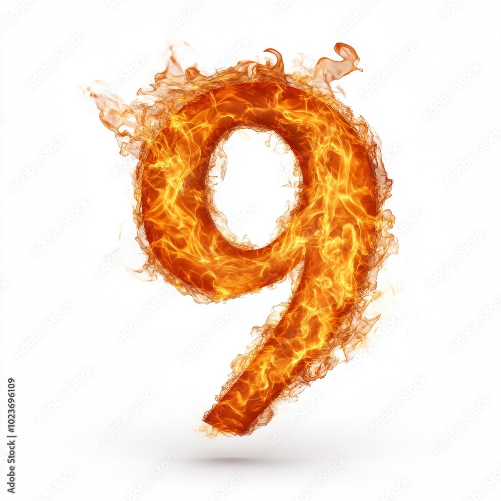 Aufkleber fire effect forming the number 9 isolated on a white background