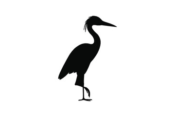 Silhouette of a Heron Bird Standing on One Leg, Vector Graphic Illustration