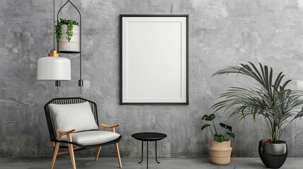 "Art in Focus: A Clean Mockup of a Poster Against a Sleek Grey Wall"