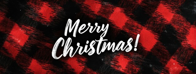 Celebrate the holiday spirit with a vibrant red and black buffalo plaid backdrop featuring cheerful Merry Christmas lettering for festive displays