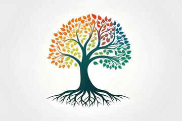 tree illustration with colorful branches representing diversity, strength, and community