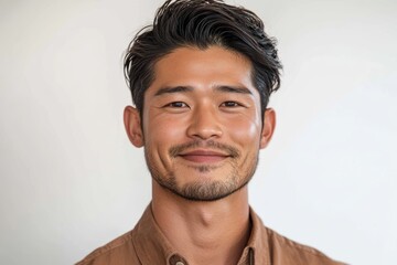 Obraz premium 笑顔の男性が自然光の中でリラックスした表情を見せている様子