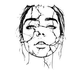 portrait of a girl in mono line art style black vector