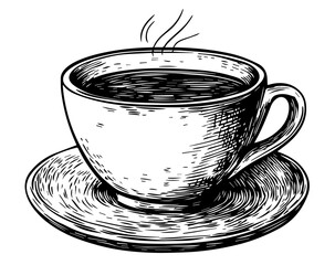 line art sketch of coffee cup illustration in black vector
