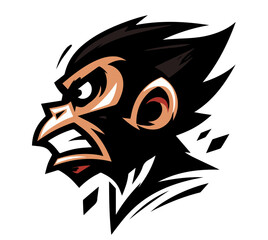 angry cartoon monkey head illustration in aggressive style logo black vector