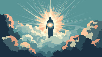 The first day of the Creation of the World God created light, Biblical flat vector illustration