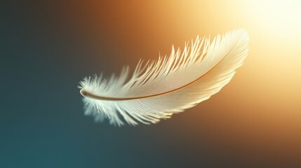 Naklejka premium A delicate feather floats gracefully against a warm, glowing background, AI