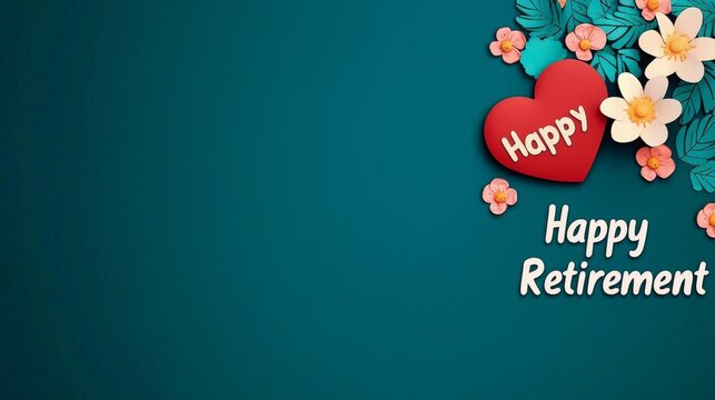 Colorful retirement card design featuring a heart and flowers, conveying joy and celebration for retirement.