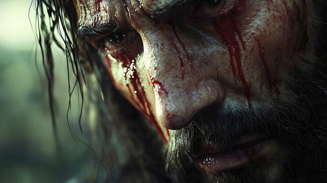 Jesus Christ who weeps over humanity's sin, Christianity depicts Jesus Christ shedding bloody tears due to the immense stress caused by sin.