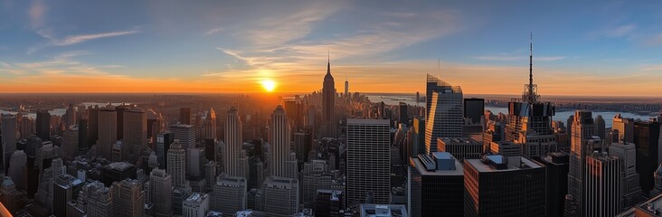 Fototapeta premium A panoramic view of New York City at sunset