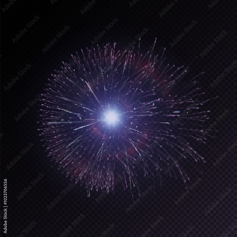 Poster Particle explosion with the epicenter of energy inside. Geometric dynamic concept of particle explosion. Vector
