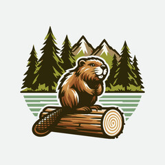 beaver logo design, vector illustration Canadian icon logo design concept. Beaver day illustration. Beaver Mascot Logo for Sport and Esport, Cartoon Beaver Mascot.