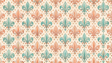 Obraz premium Abstract vintage wallpaper with intricate pattern fleur-de-lis earthy tones