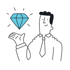 Businessman Holding a Diamond Icon. Doodle style with an editable stroke.