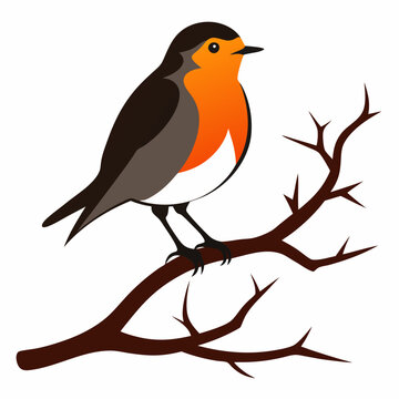recommend clip art: A robin perched on a tree silhouette vector illustration on white bacground