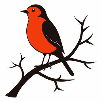 recommend clip art: A robin perched on a tree silhouette vector illustration on white bacground