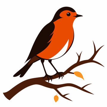recommend clip art: A robin perched on a tree silhouette vector illustration on white bacground